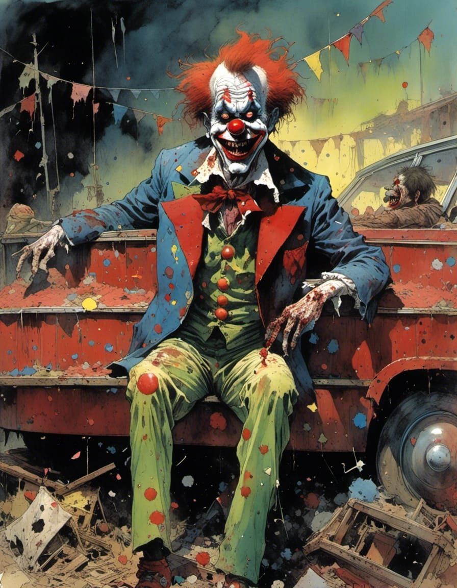 Zombie Clown in Abandoned Circus, Comic Style