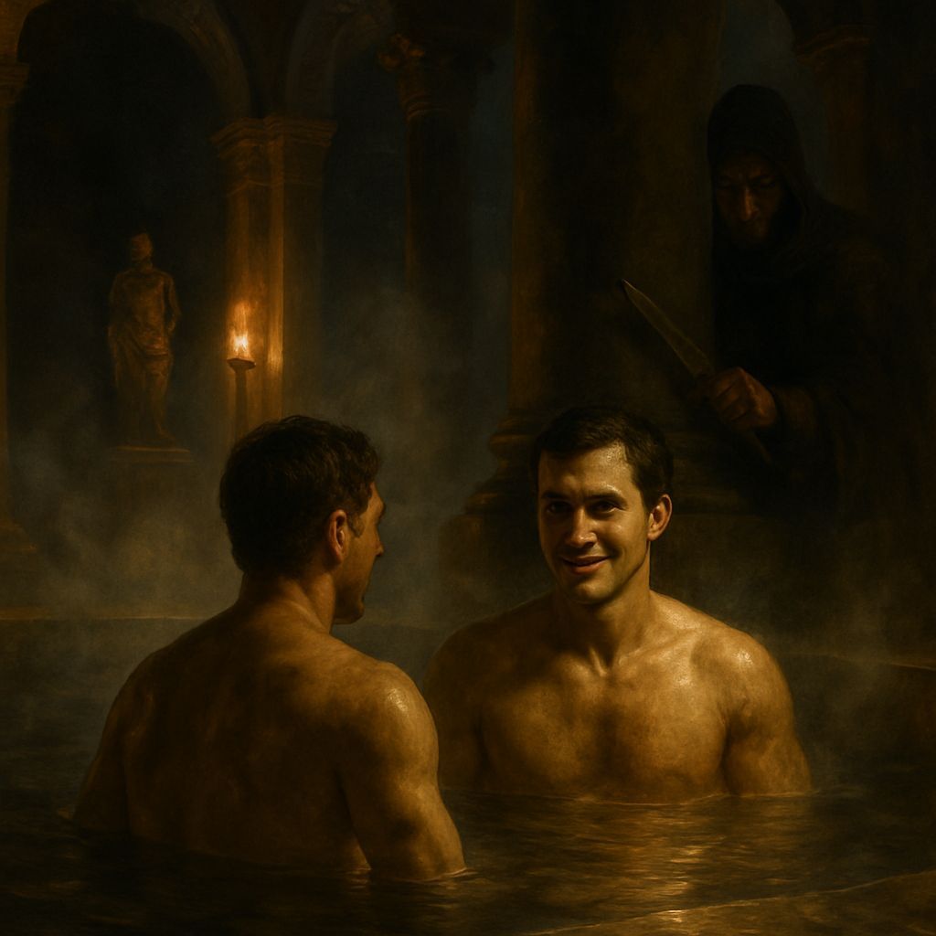 Ancient Roman Bathhouse Betrayal in Chiaroscuro Style