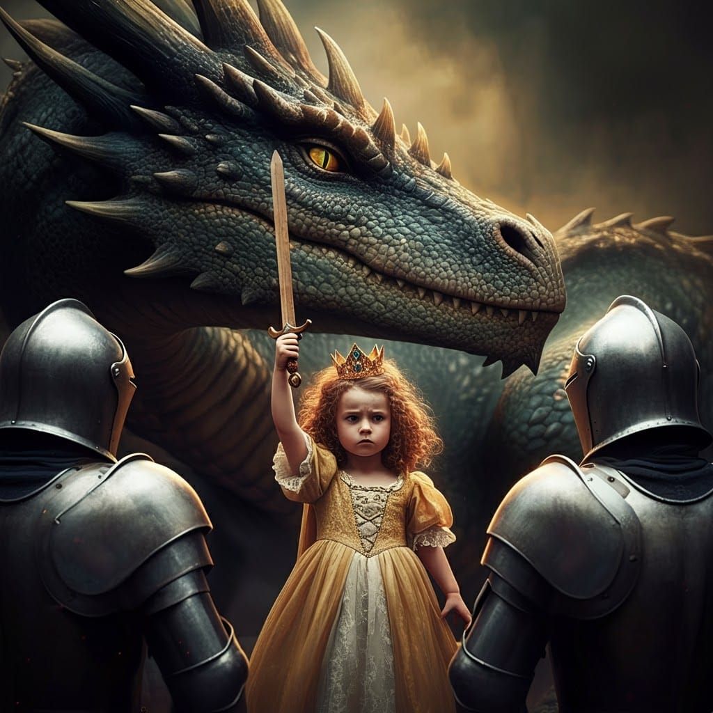 Girl Protects Dragon in Dark Fantasy Style