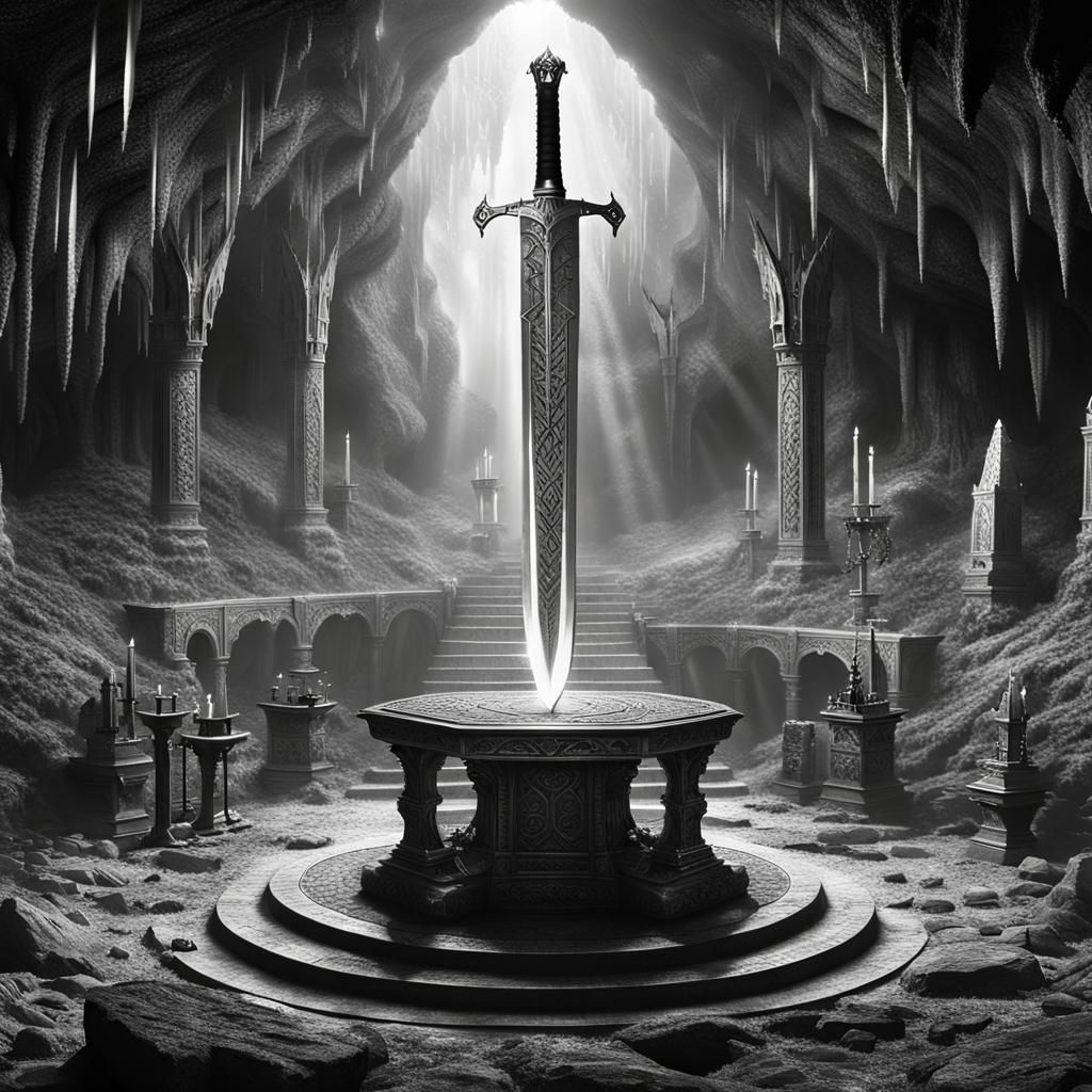 Magical Longsword on Altar: Fantasy Art