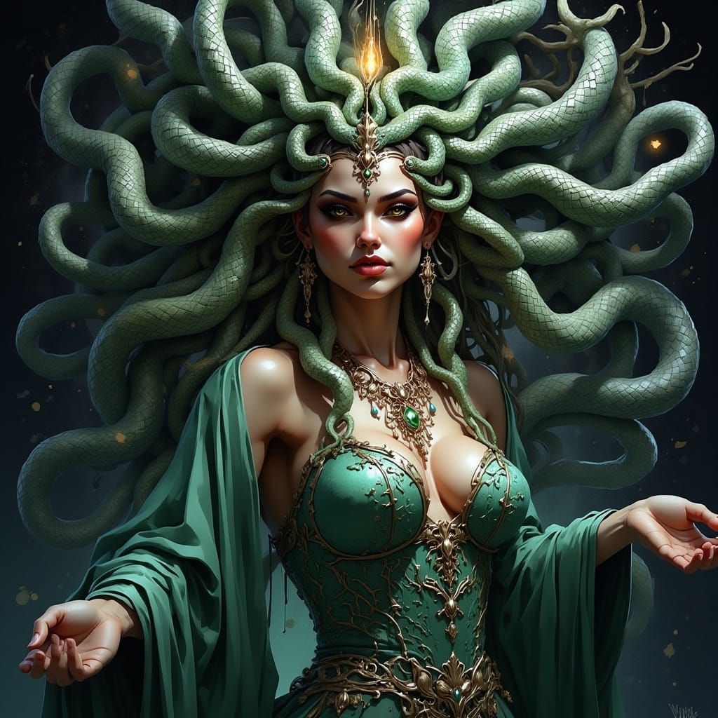 Medusa as Ethereal Goddess with Snakes