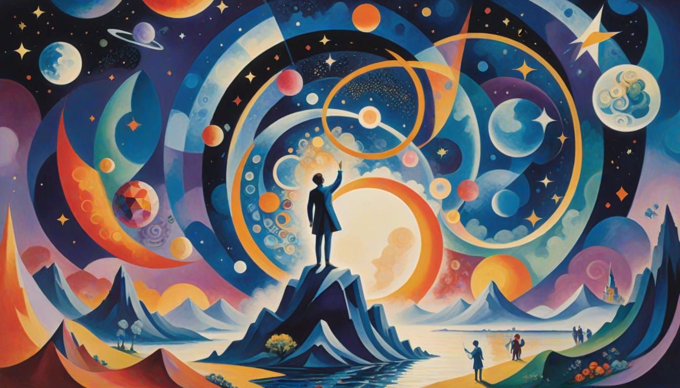 Cosmic Dreamscape in Chagall-Delaunay Style