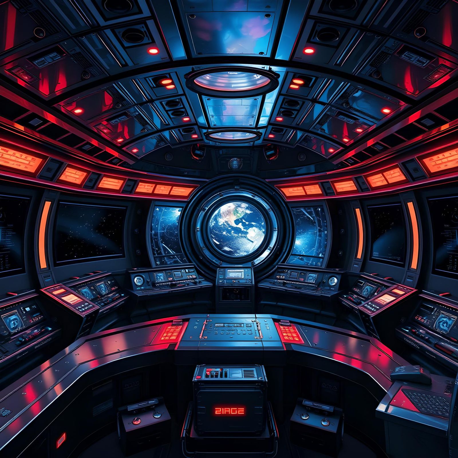 Surreal Promethium Mothership Control Room in Metallic Ink