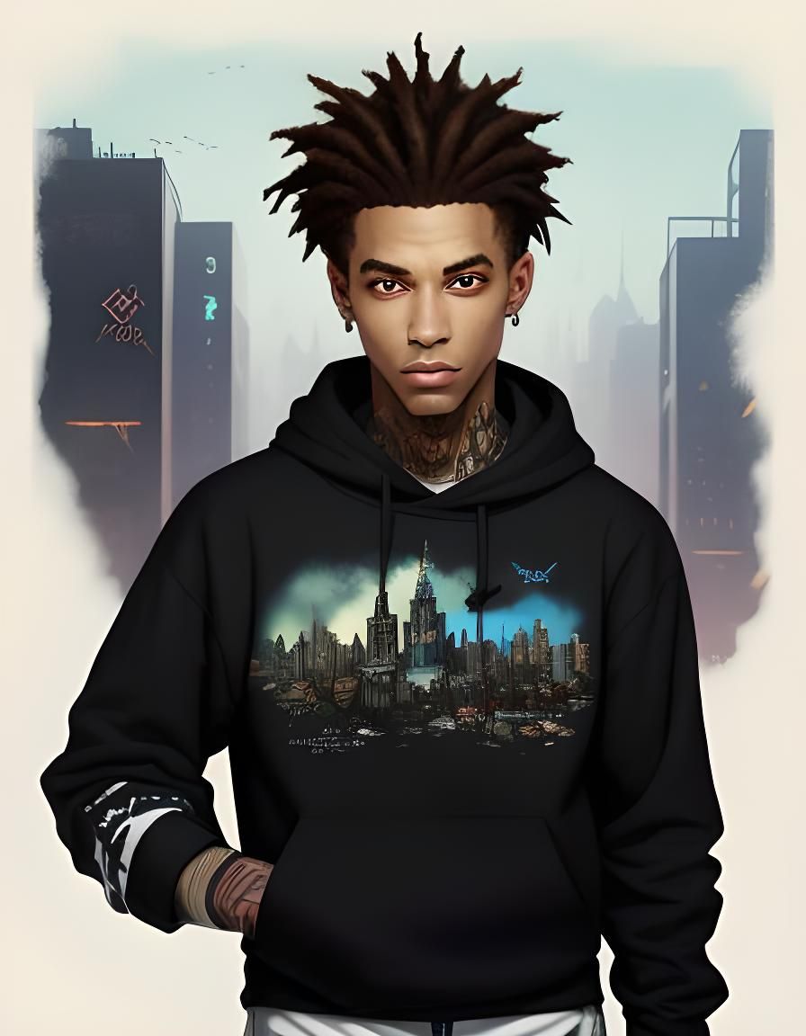 Hiphop Street Boy in Futuristic Fantasy City
