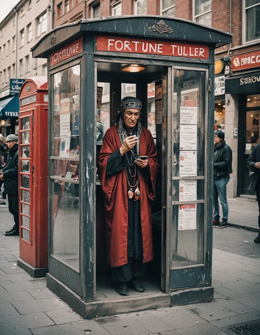 Fortune Teller in Phone Booth, Sfumato Style
