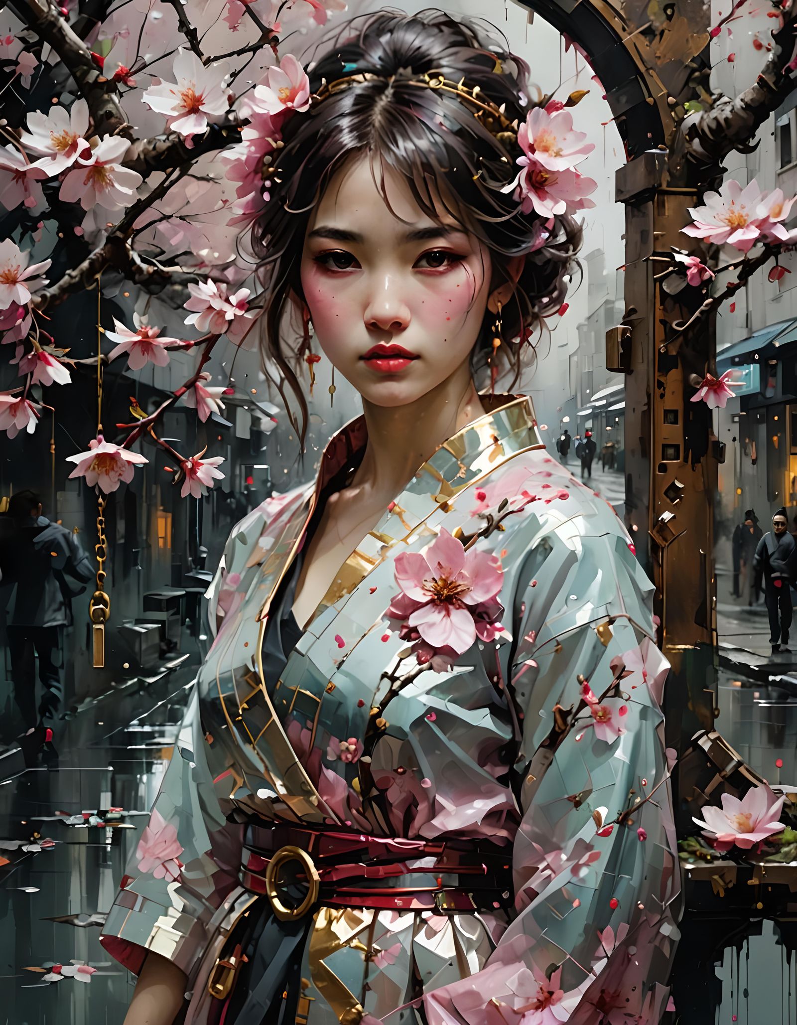 Magical Cherry Blossom Key in Oil Painting Style