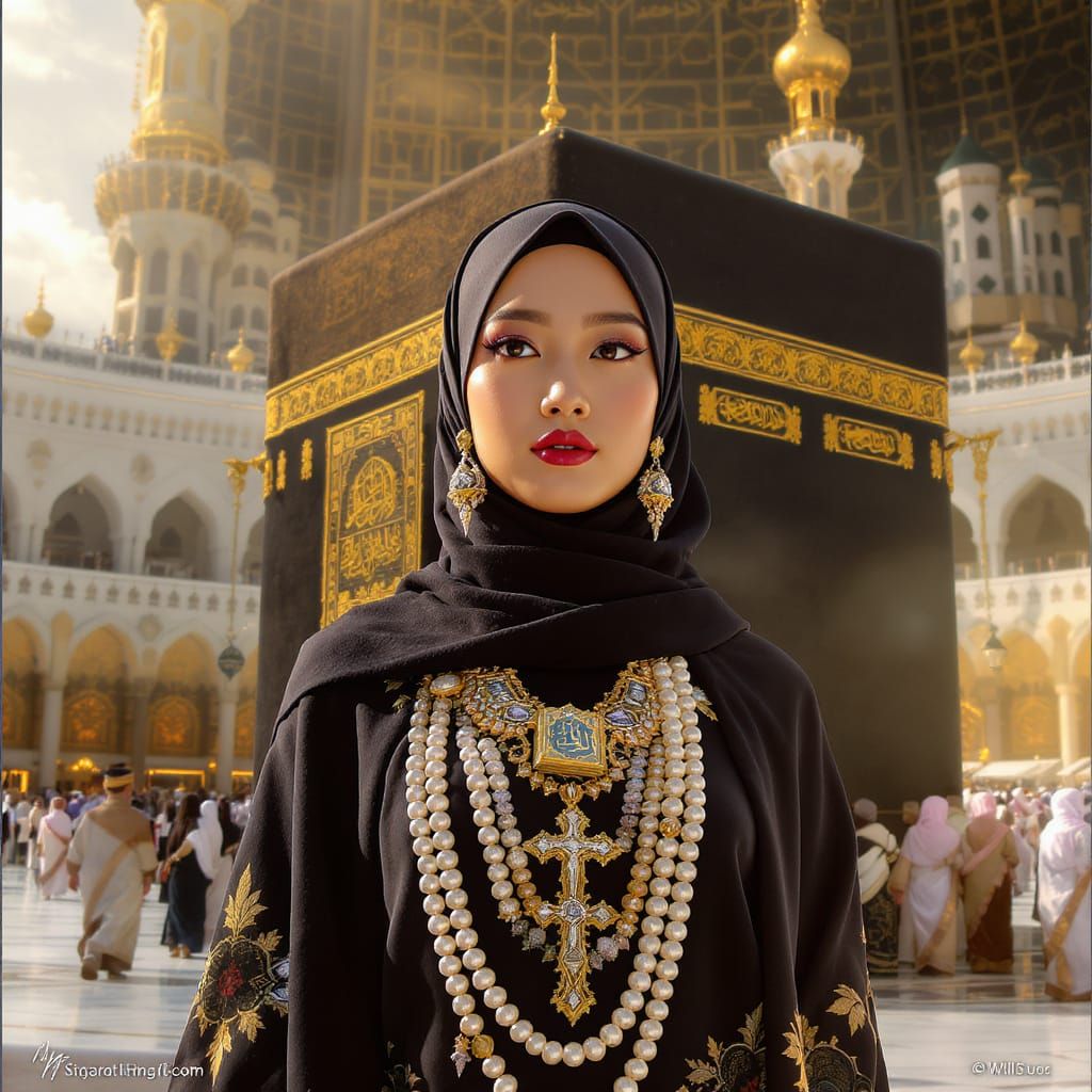 Woman in Hijab at Ka'bah: Digital Art