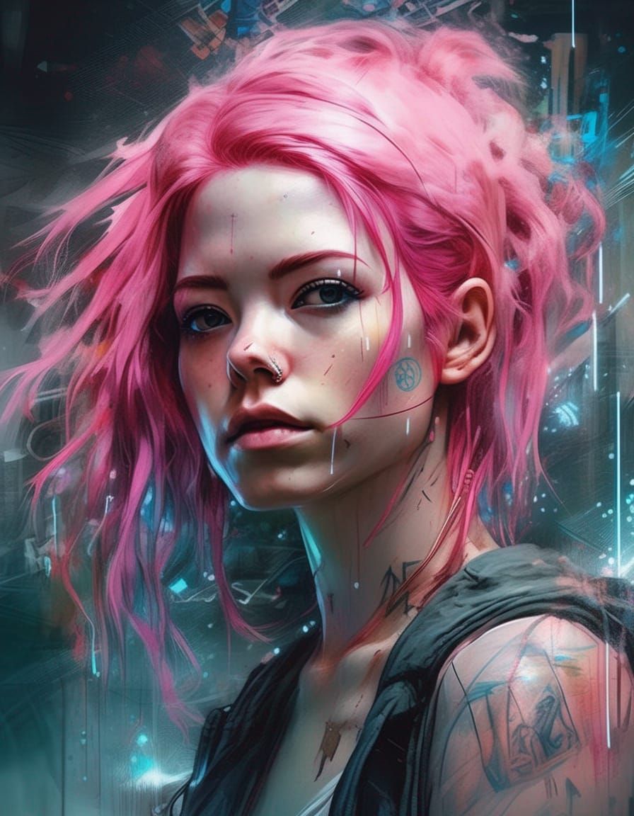 Neon Cyberpunk Girl Digital Illustration