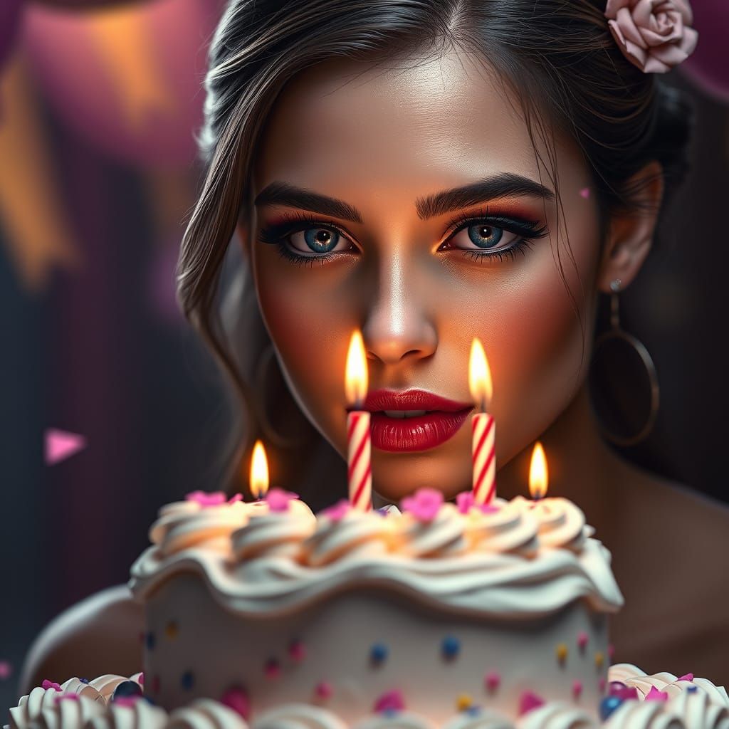 Birthday Cake Fantasy with Beautiful Woman