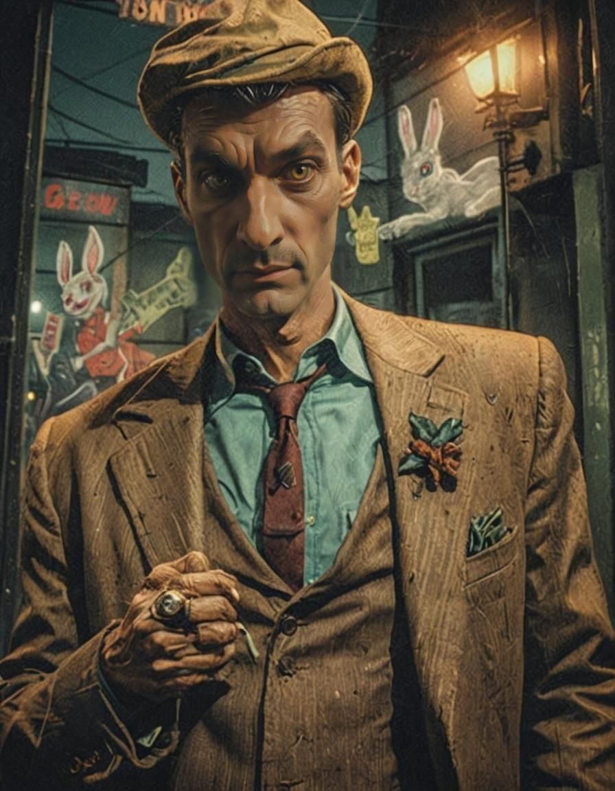 Cinematic Anti Bunny Man Detective Film Still