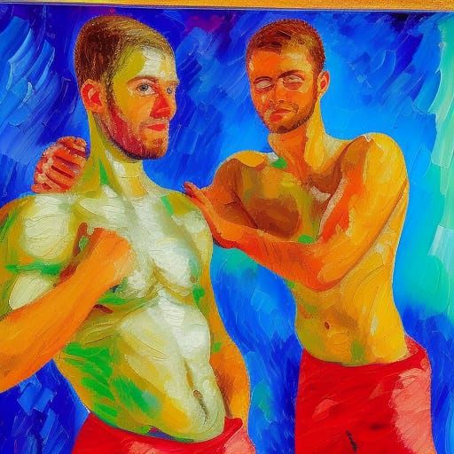 Sweaty Man Armpit Display in Expressionist Style