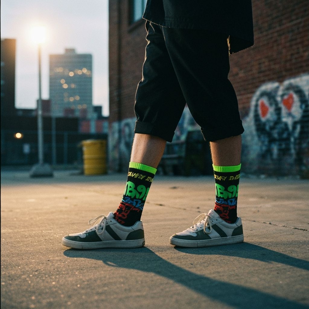 Streetwear Socks with Graffiti Graphics in Urban Fashion Ad