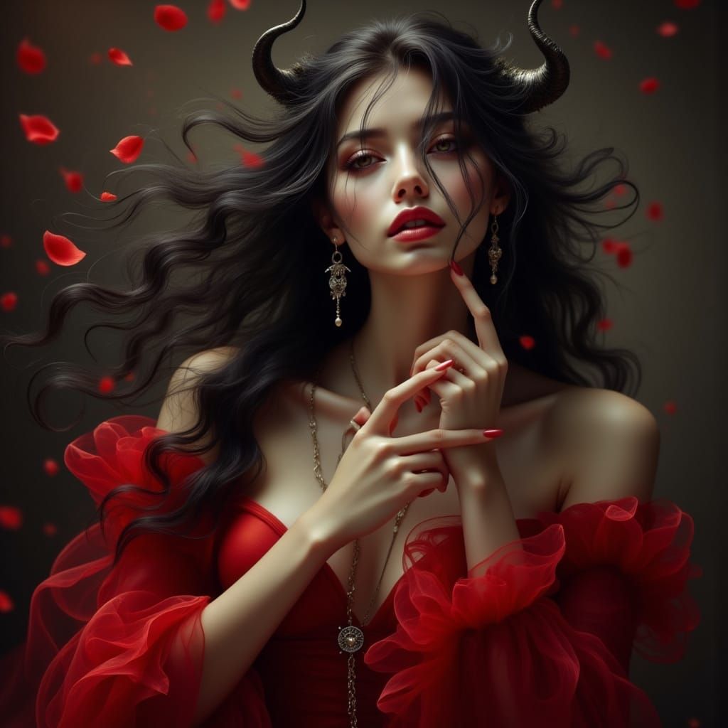 Goddess with Horns and Silver Pentagram Necklace