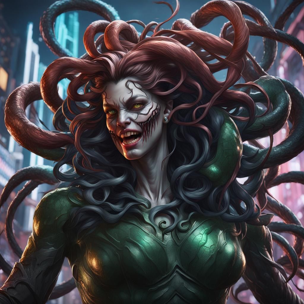 Venom Medusa Portrait in Art Nouveau Style