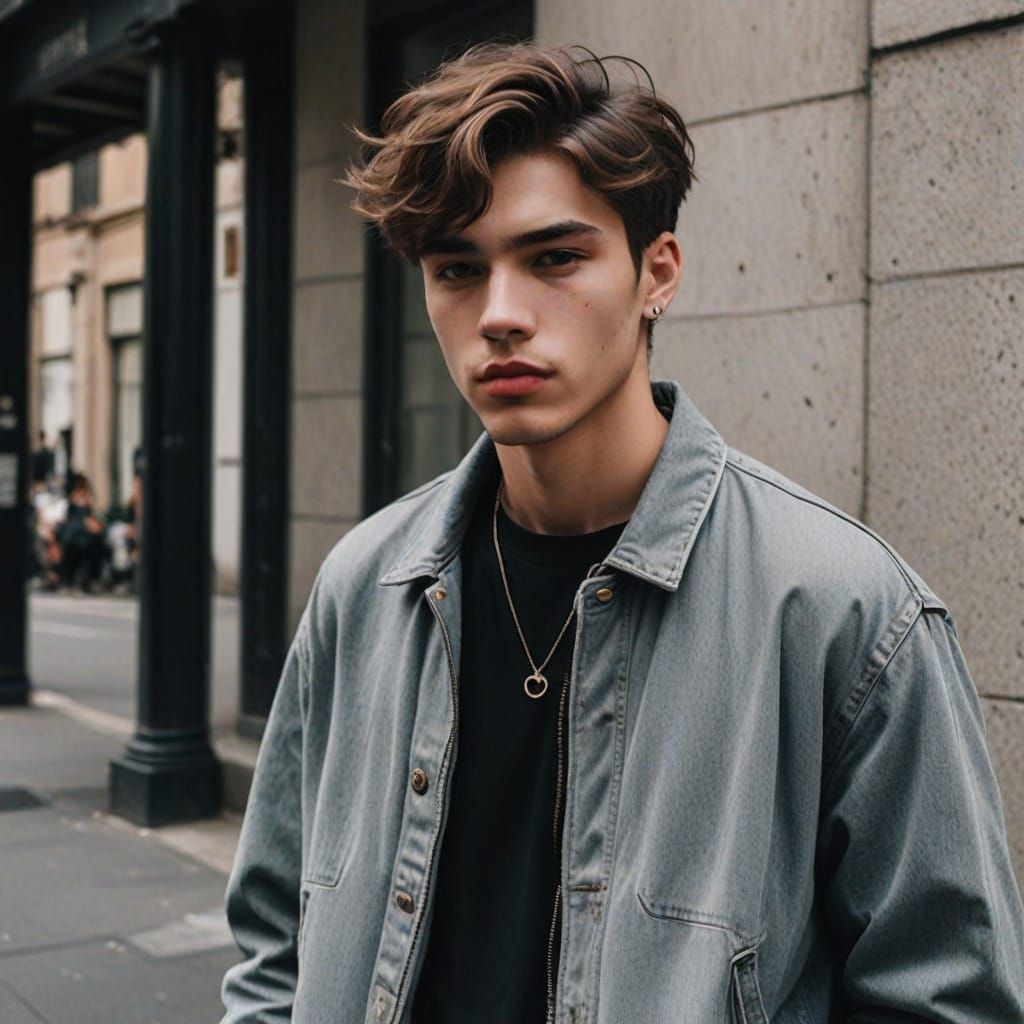 Handsome Young Guy in Trendy Outfit with Grunge Aesthetic