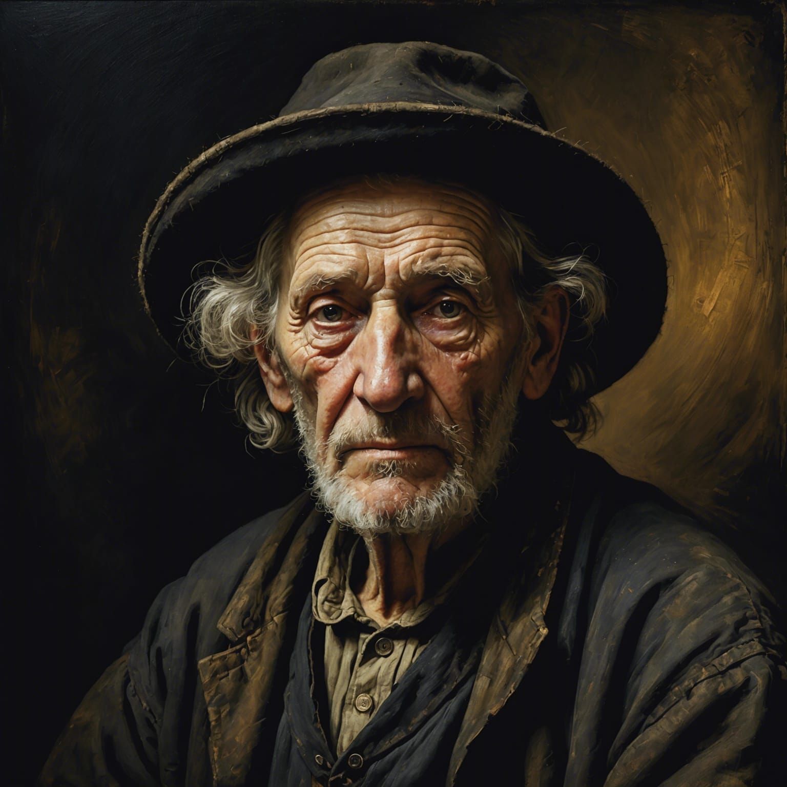 Old Man Portrait in Rembrandt Style with Chiaroscuro