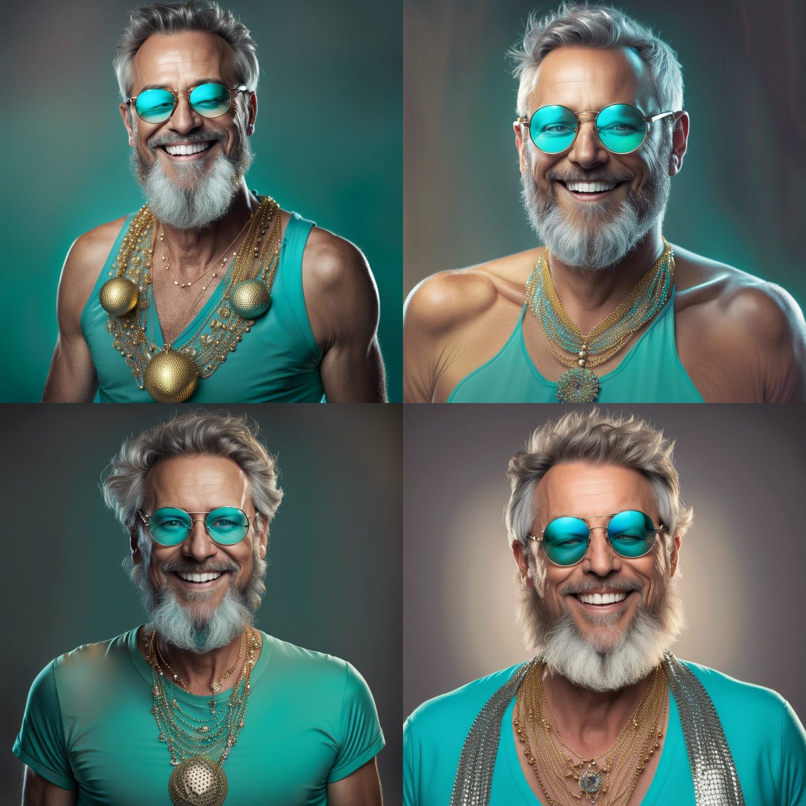 Hyperrealistic Portrait of Smiling Man with Disco Ball Glass...