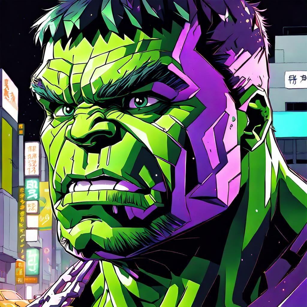 Hyperdetailed Hulk Portrait in Art Brut Style