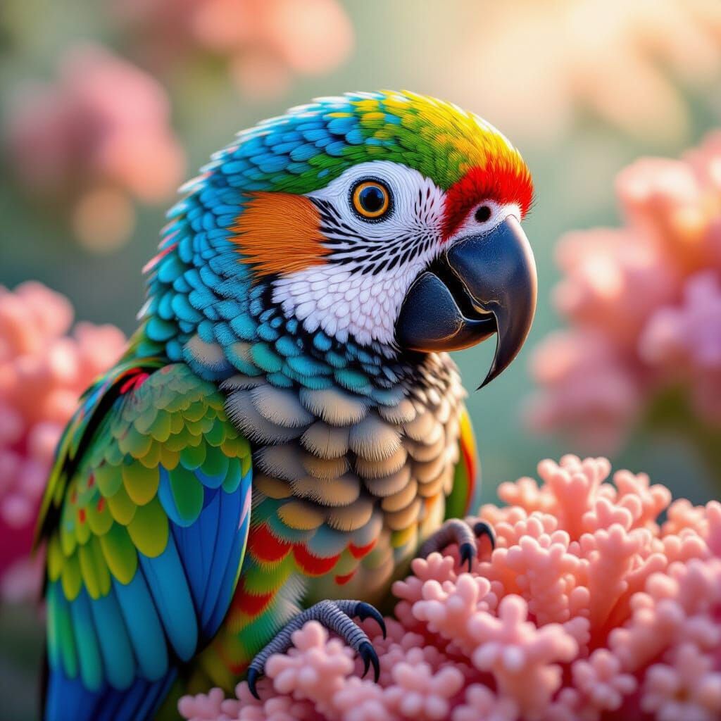 Colorful Parrot Portrait in Audubon Style