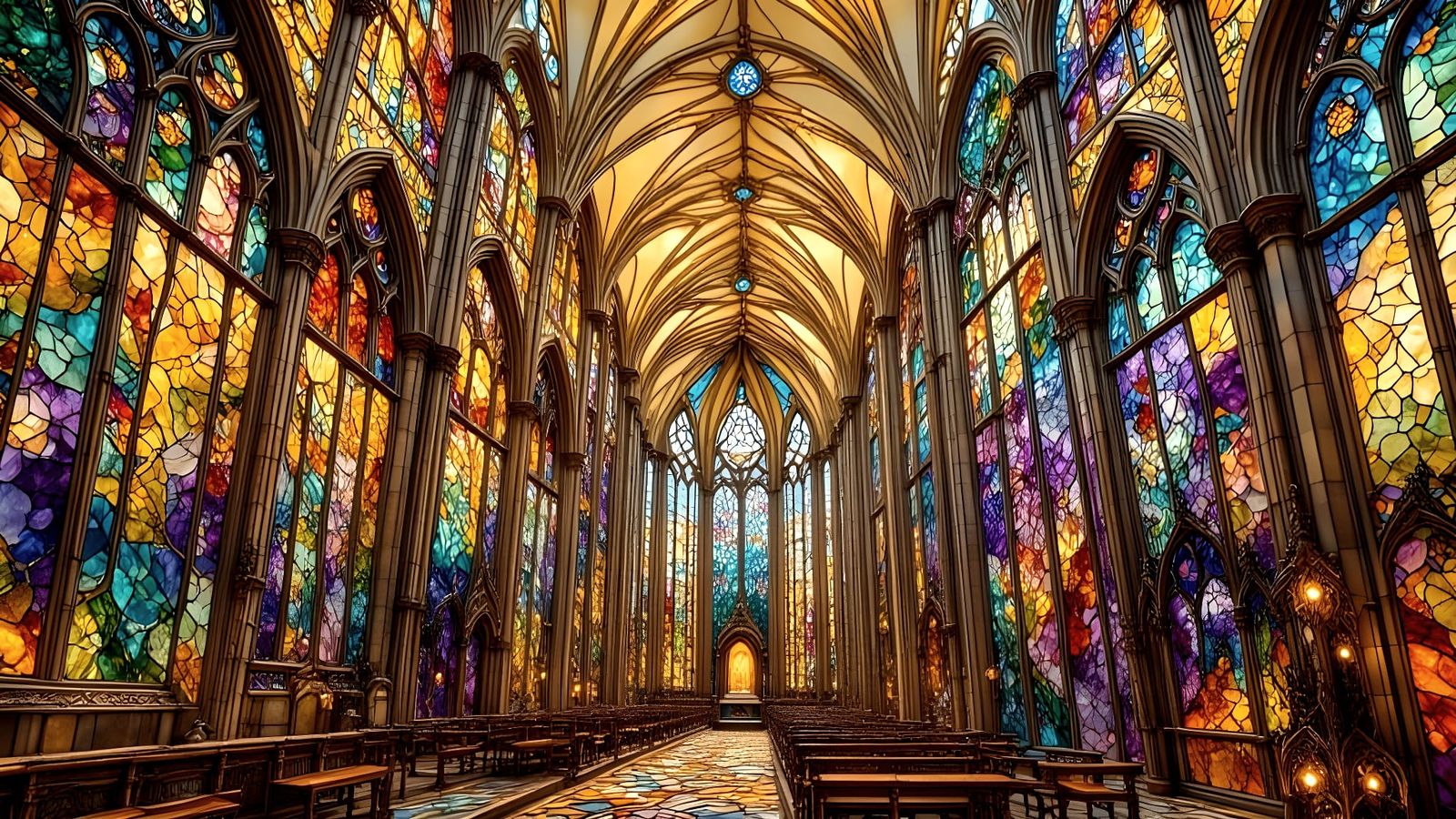 3D Stained Glass Cathedral Nave Art