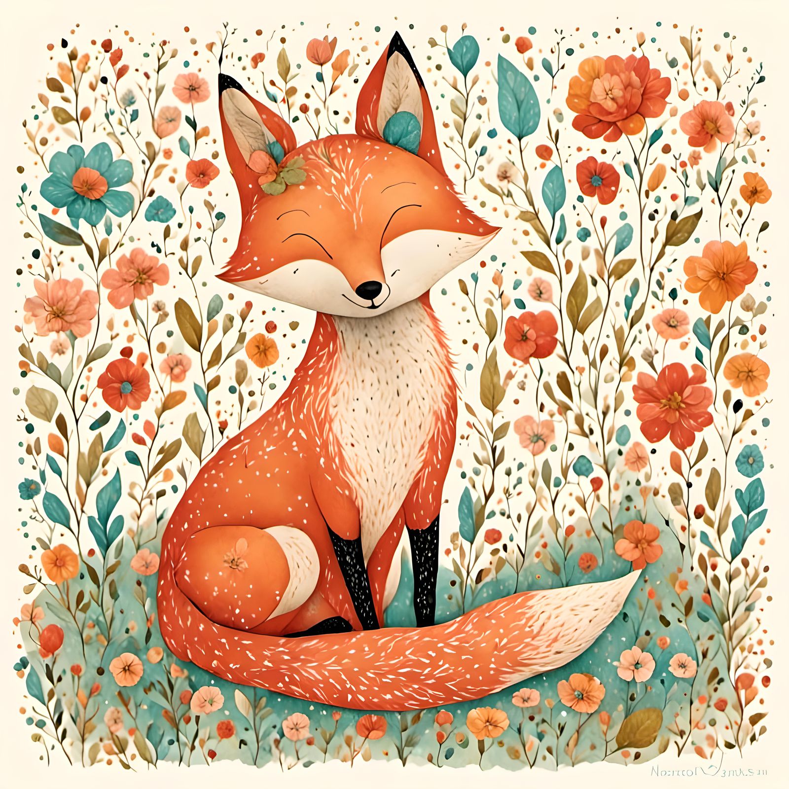 Happy Fox Cartoon Illustration