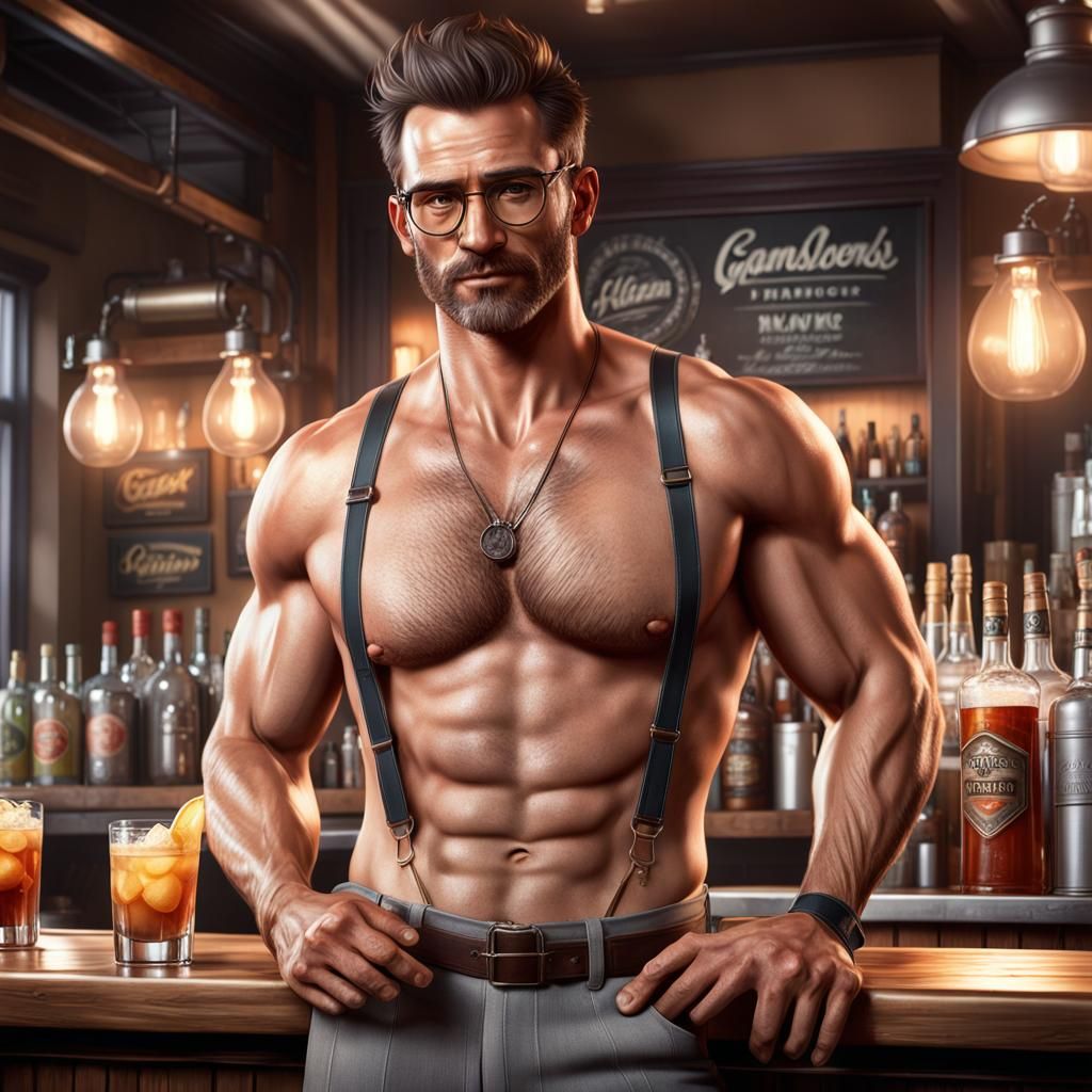 Handsome Bartender Portrait in Hyperrealistic Style