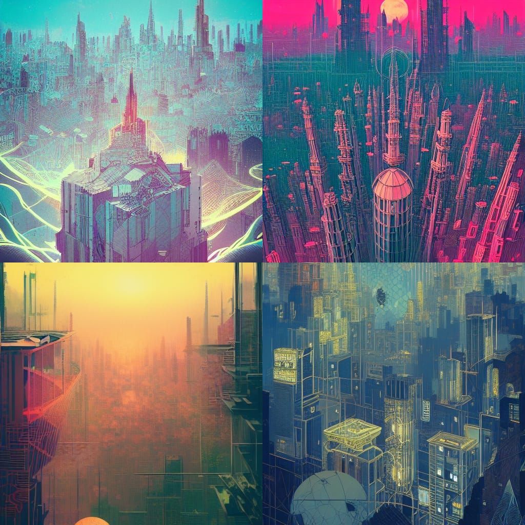 Geometric City Skyline: Hyperdetailed Matte Photography