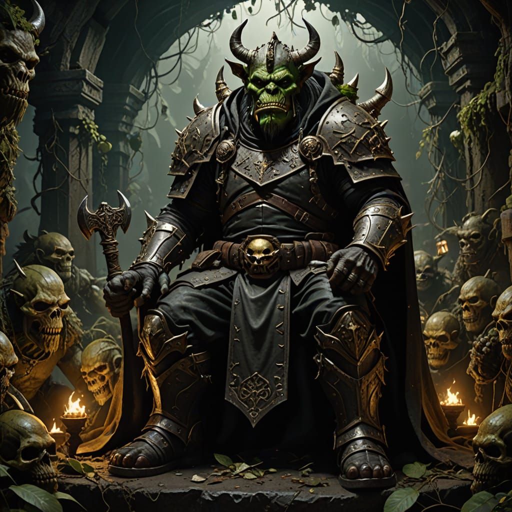 Dark Ork King on Skull Throne in Cave