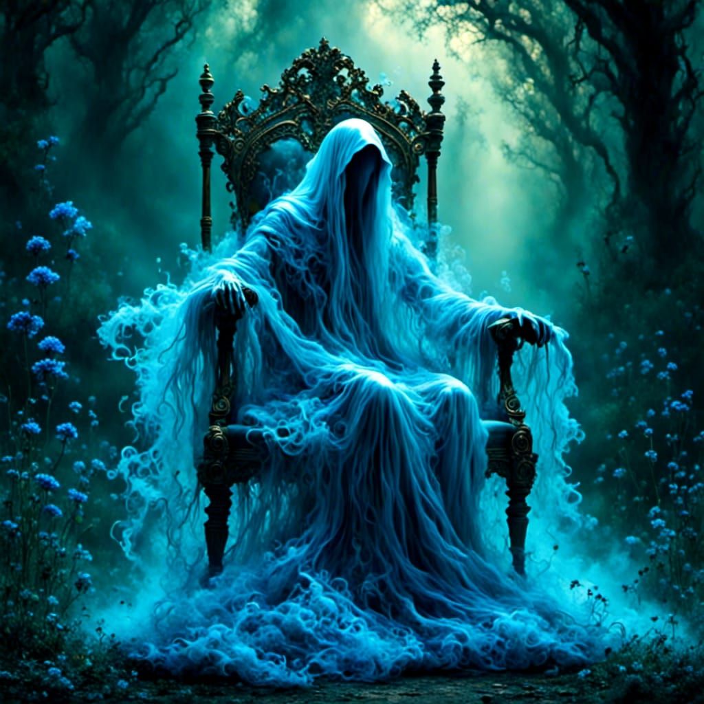 Eerie Ghost in Haunted Garden: Watercolor Splash Art