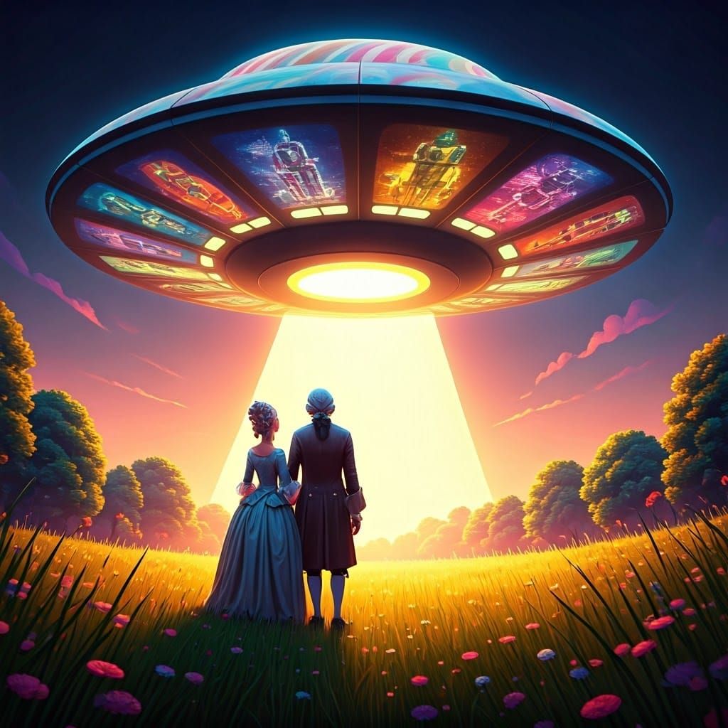 Retrofuturistic Scene in 18th Century Attire