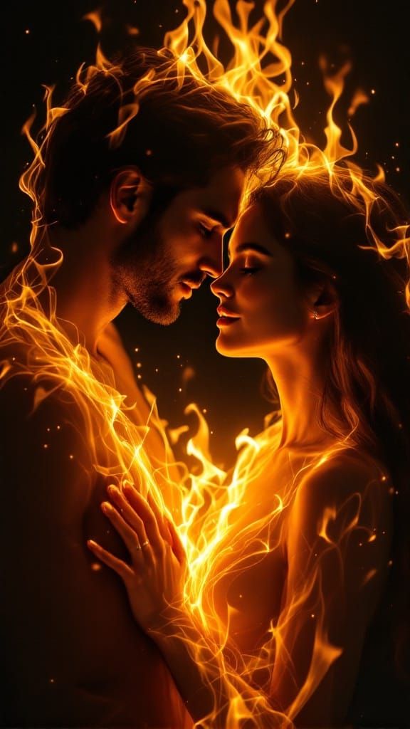 Ethereal Flame Envelops Loving Couple in Golden Warmth