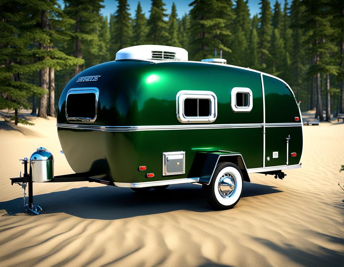 Teardrop Trailer on Beach in 3D Game Style