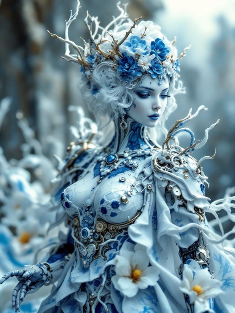 Steampunk Android Queen in Porcelain Style