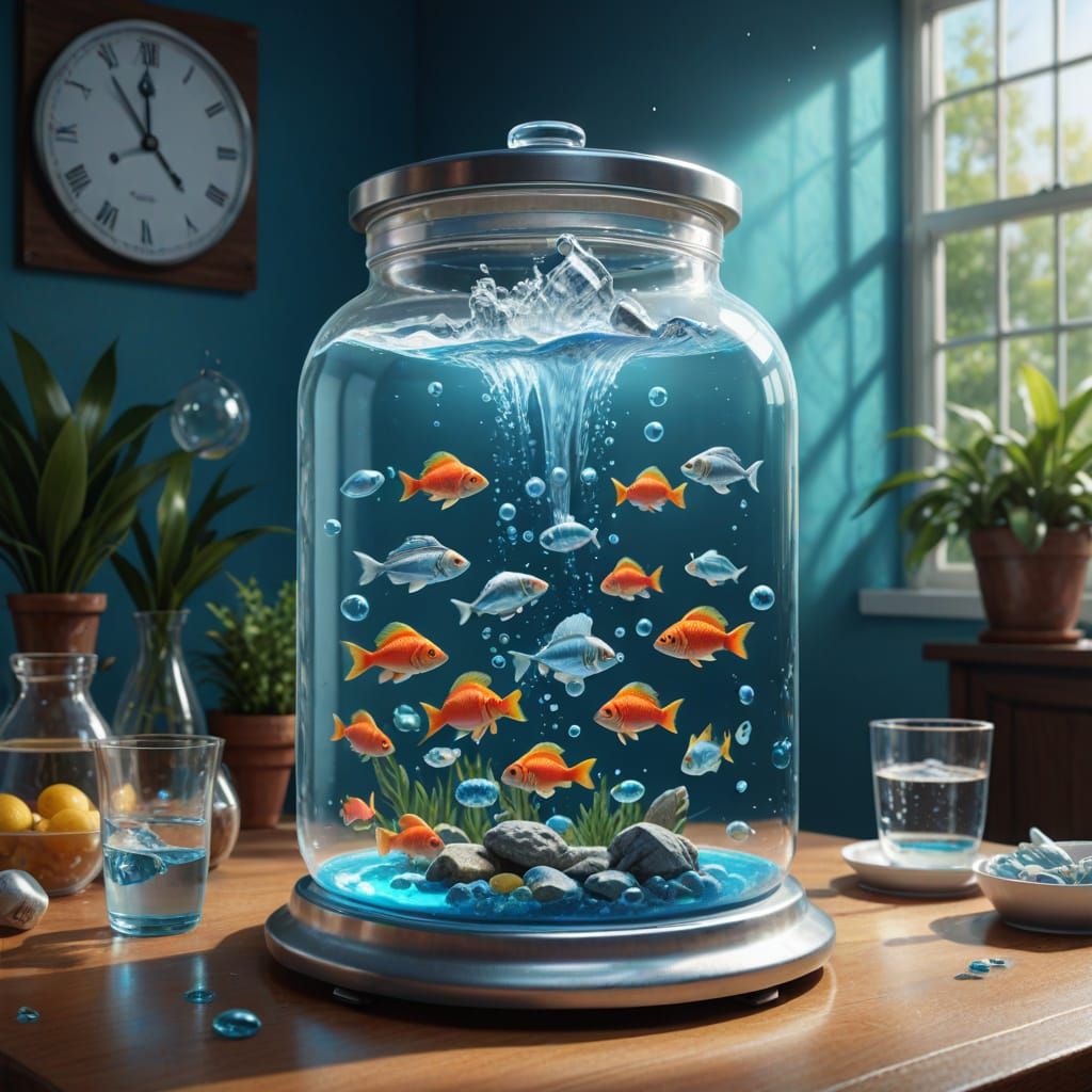Giant Fish Jar Weighed on Medical Scale Concept Art