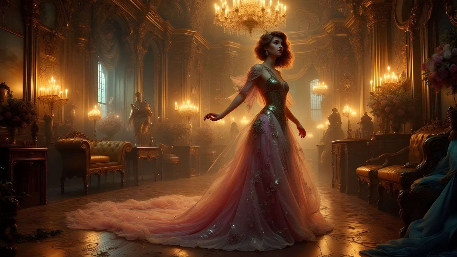 Ballroom Dance in Art Nouveau Anime Style