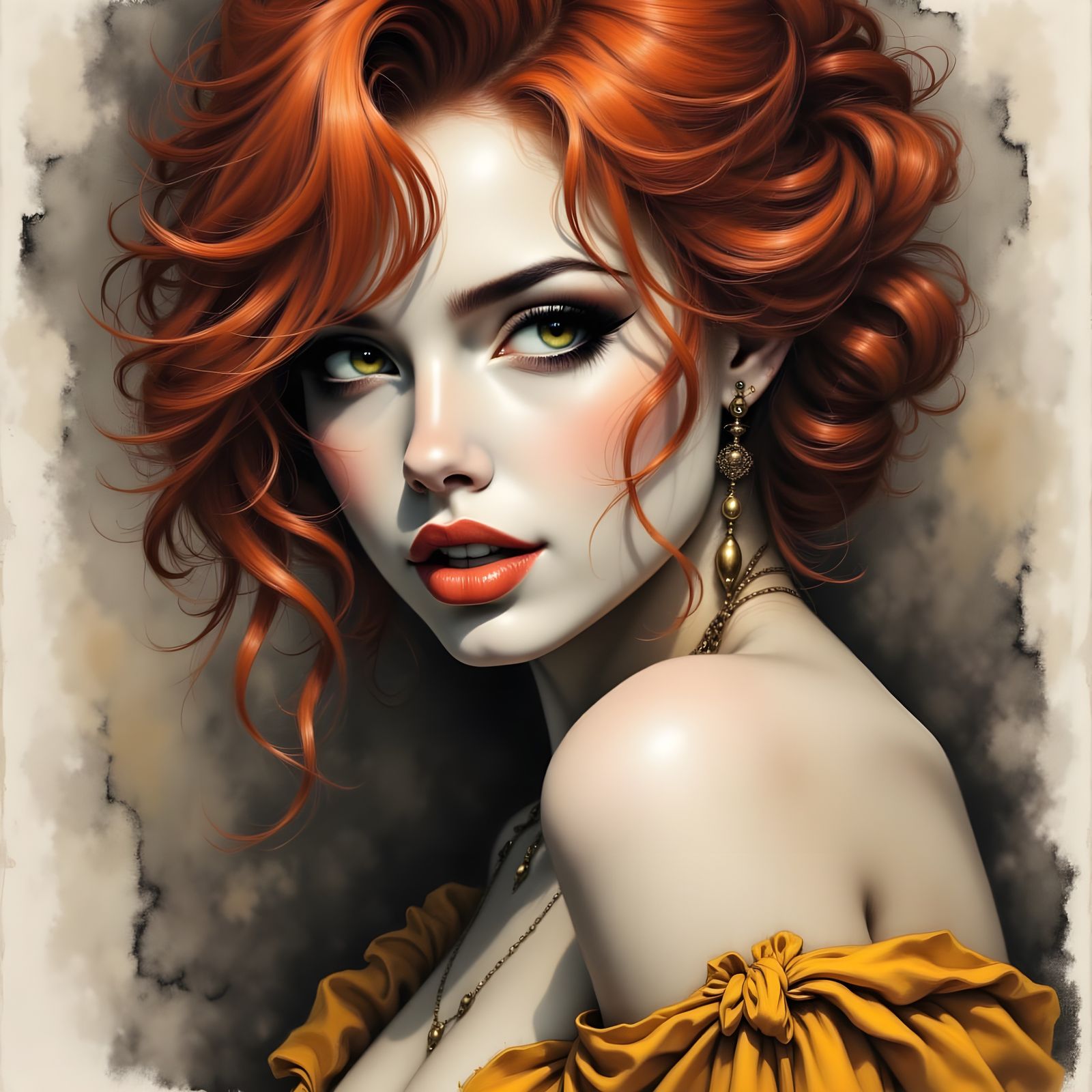 Norse Goddess Portrait in Charcoal Sketch Style