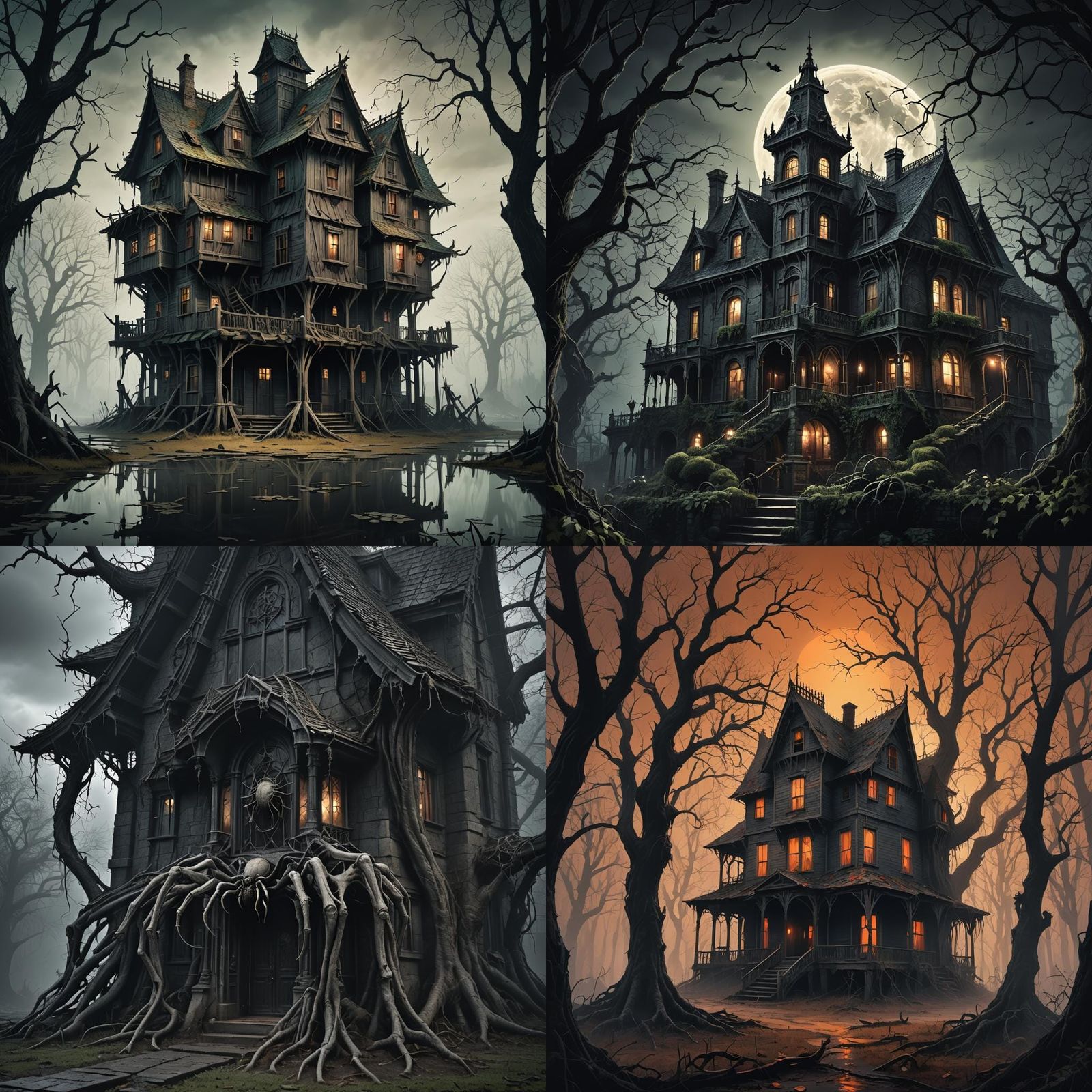 Horror House with Spider Legs in Gothic Style