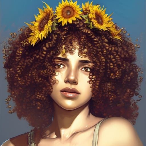 Moroccan Woman Portrait with Sunflower Hat in Digital Art