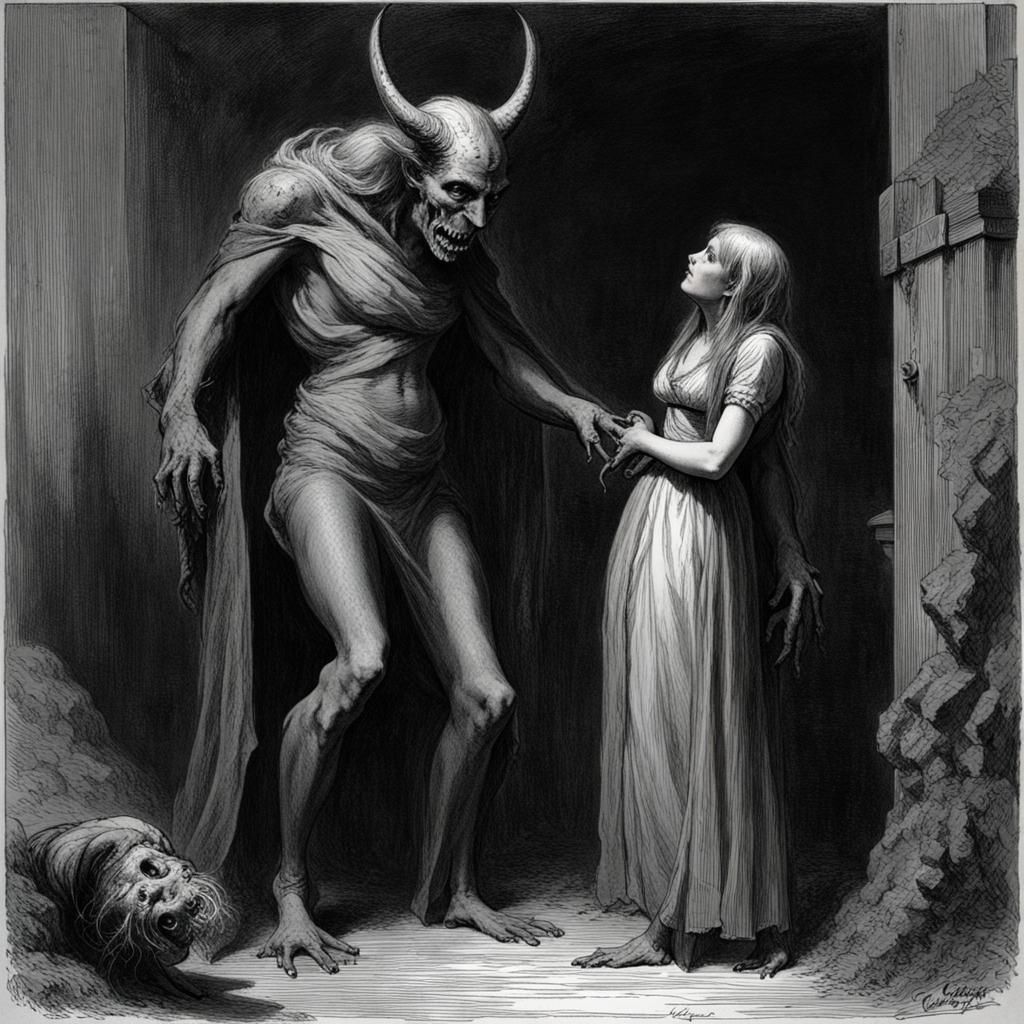 Demonic Encounter in Doré Style