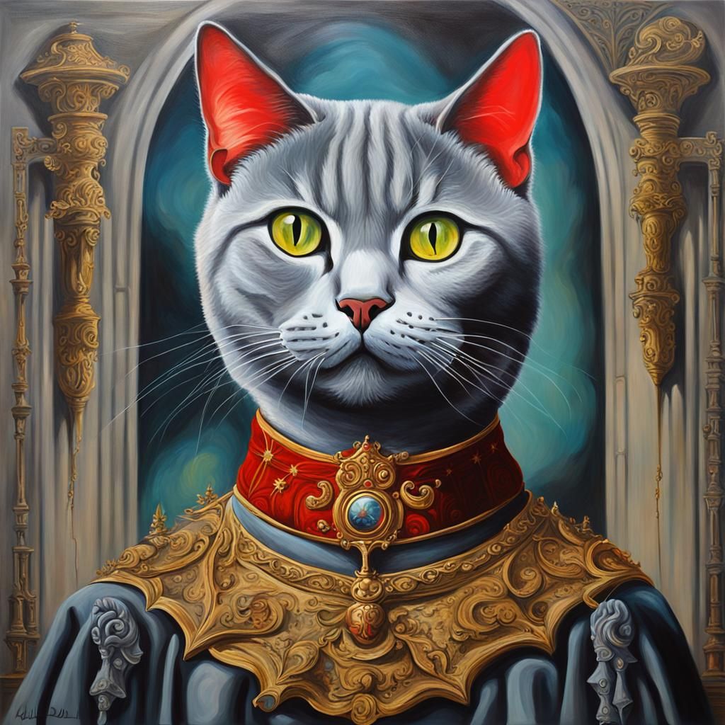 Bublik the Cat: Satanic King in Surrealist Oil Painting