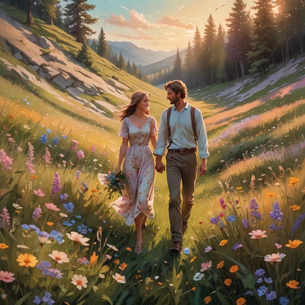 Couple in Lush Meadow: Fantasy Concept Art