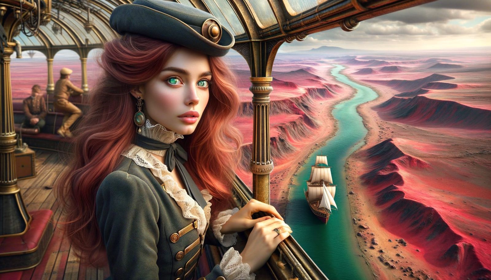 Victorian Steampunk Sailoress Explores Red Desert Planet