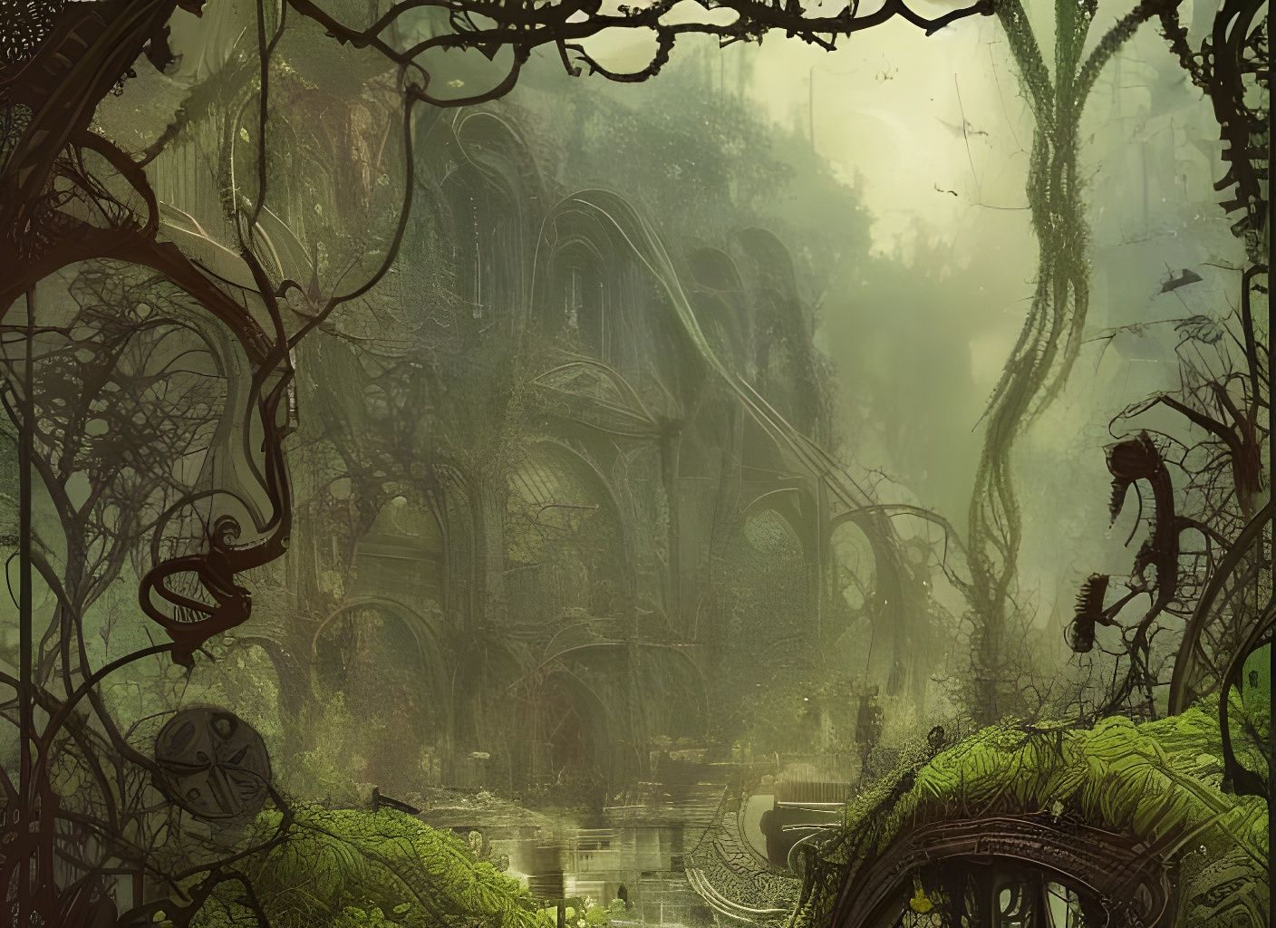 Verdant Last City Reclaimed: Hyper-Detailed Watercolor Art