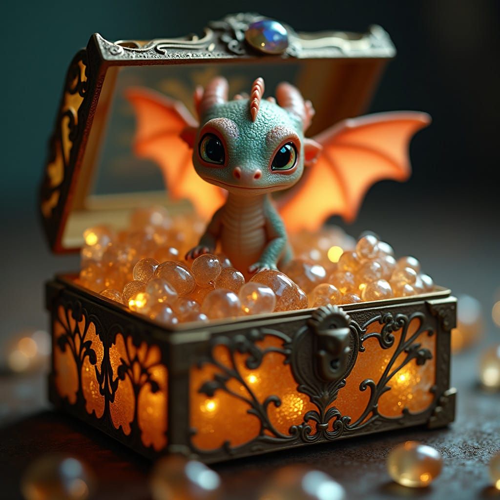 Enchanted Glass Jewelry Box Treasure Scene in High-Fantasy A...