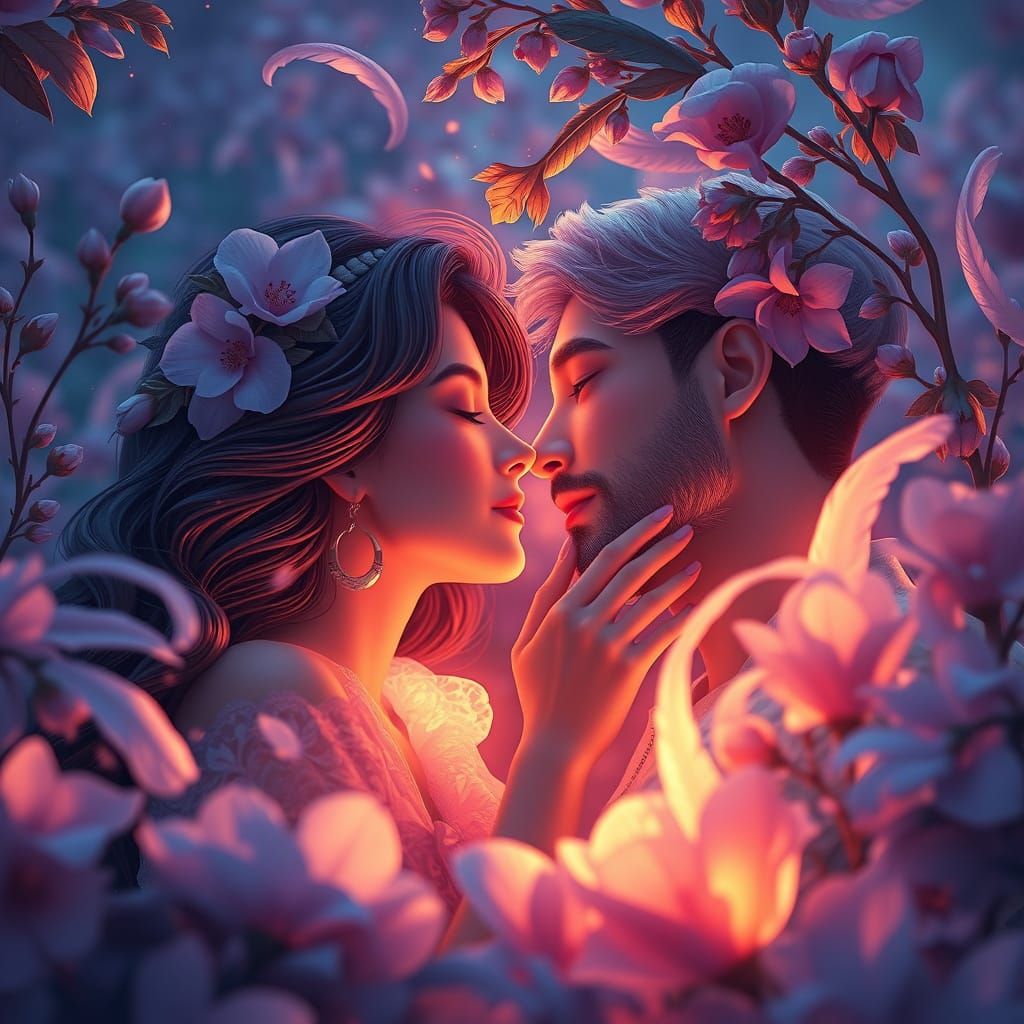 Love in Bloom: A Fantasy Landscape Painting