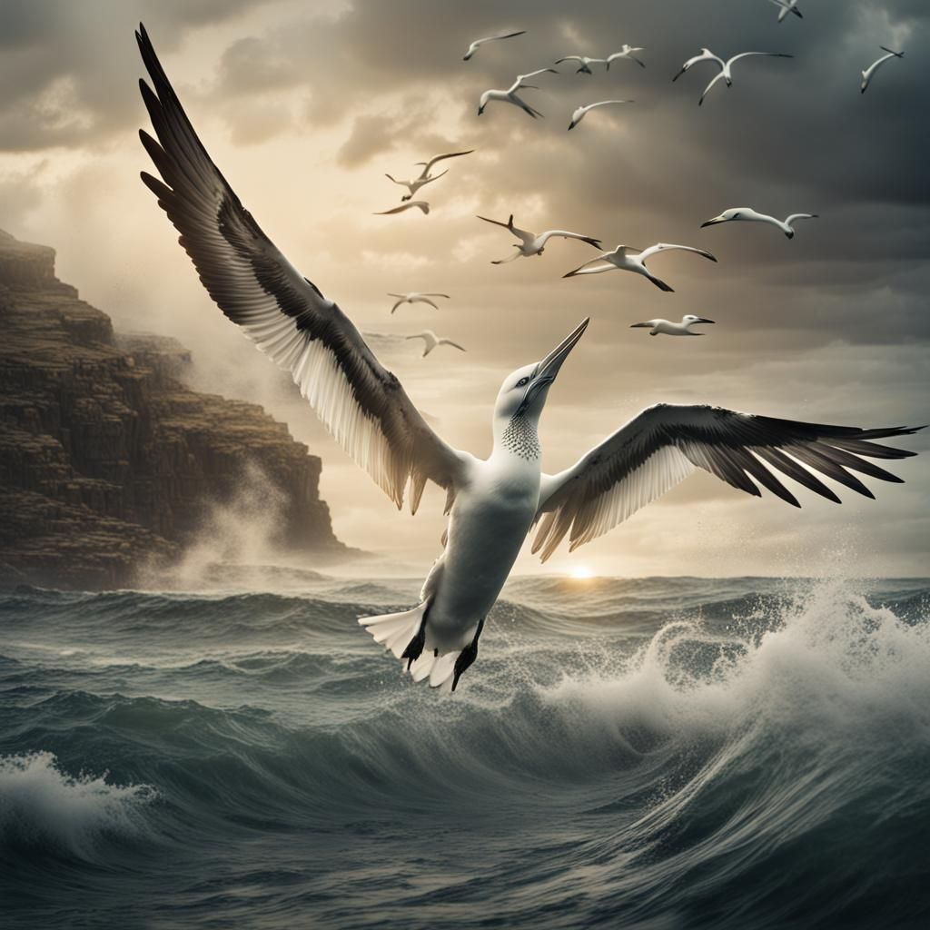 Gannet Diving: Epic Digital Matte Painting
