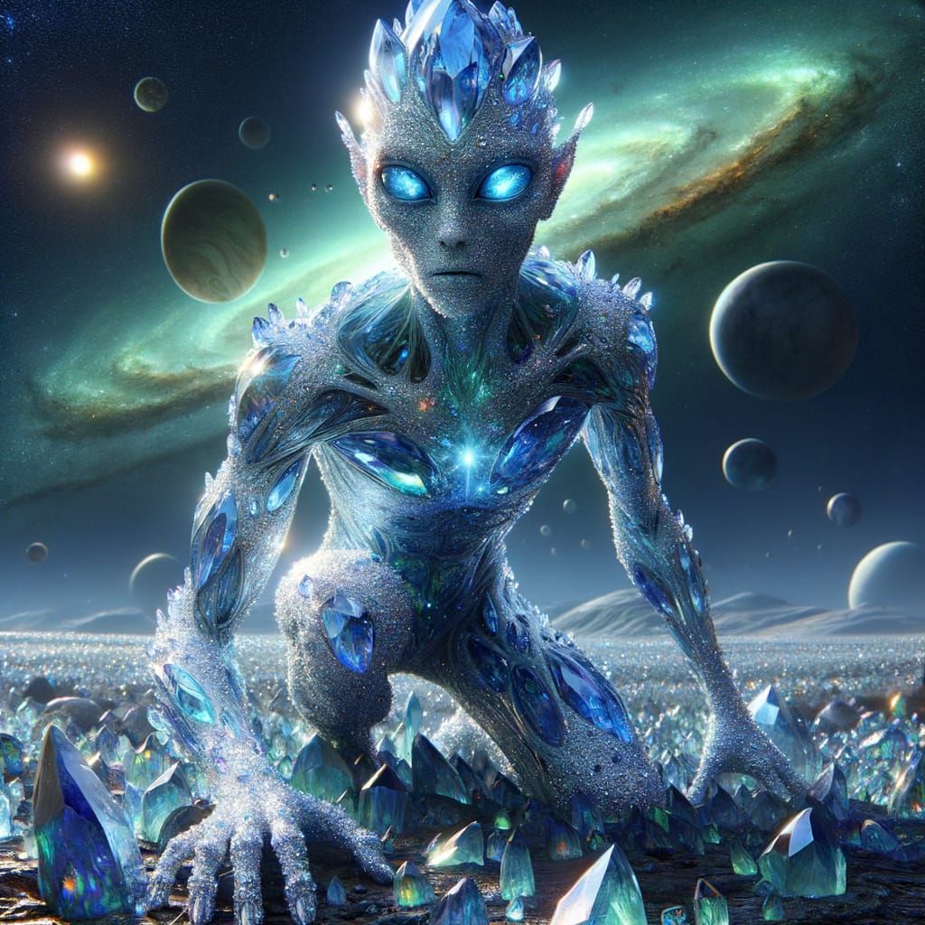 Diamond Alien in Sapphire Light: Photorealistic Rendering