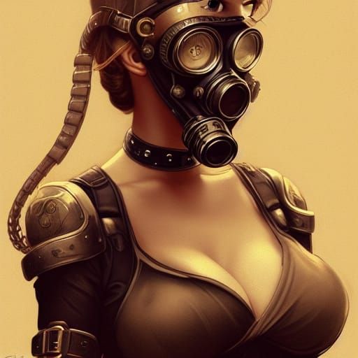 Steampunk Woman in Gasmask: Detailed Portrait
