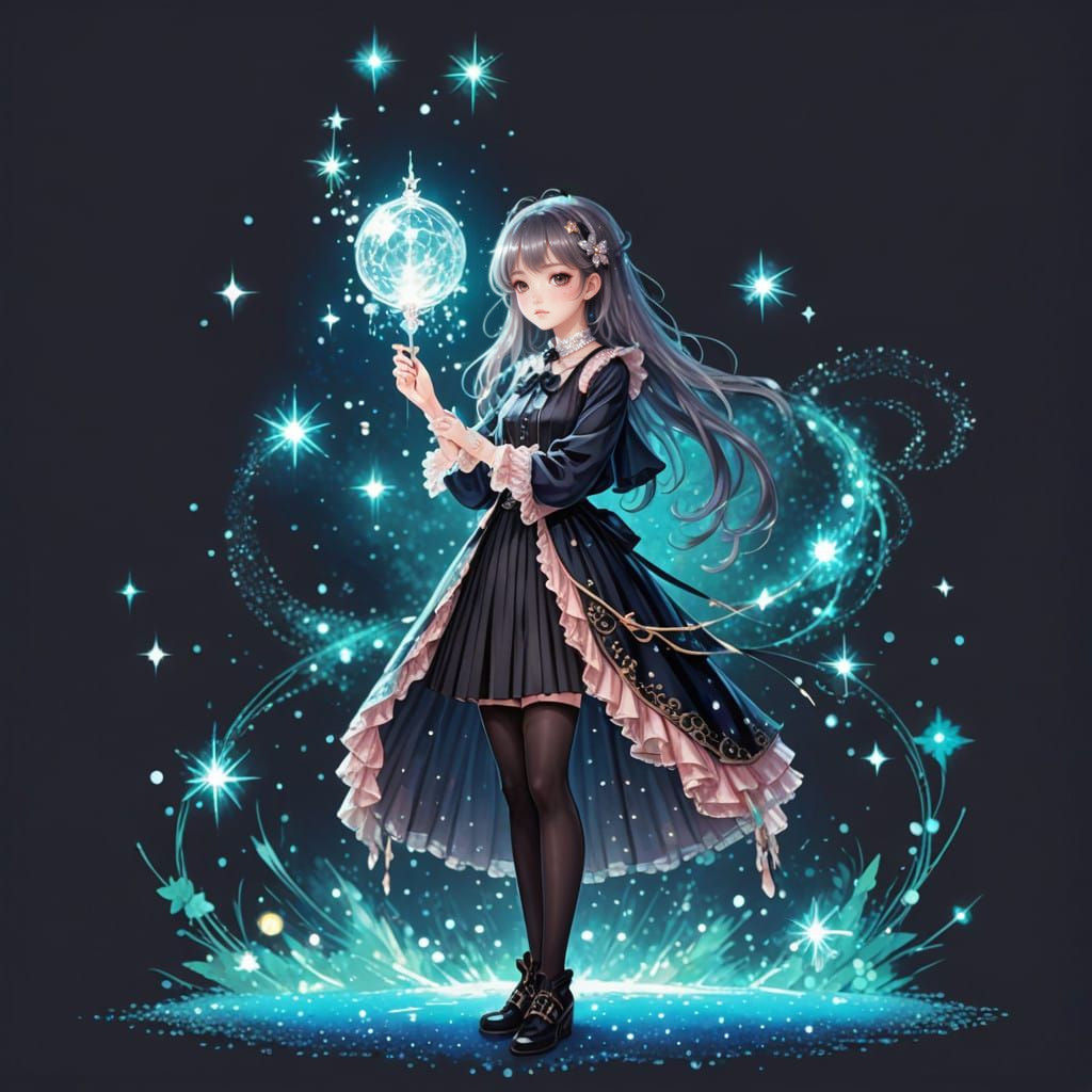Whimsical Magical Girl in a Sparkly Pastel Dress, Anime Styl...