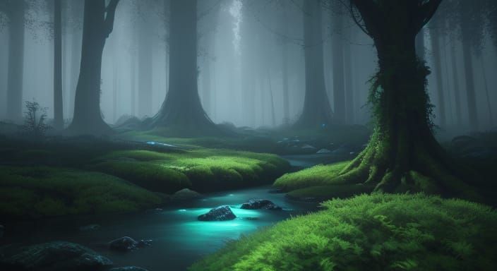 Mystical Gemstone in Ethereal Forest